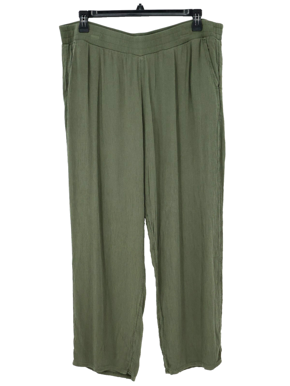 Three Dots Pants Plus Size 2XL Green Gauze Wide Leg Elastic Waist Pockets Beach